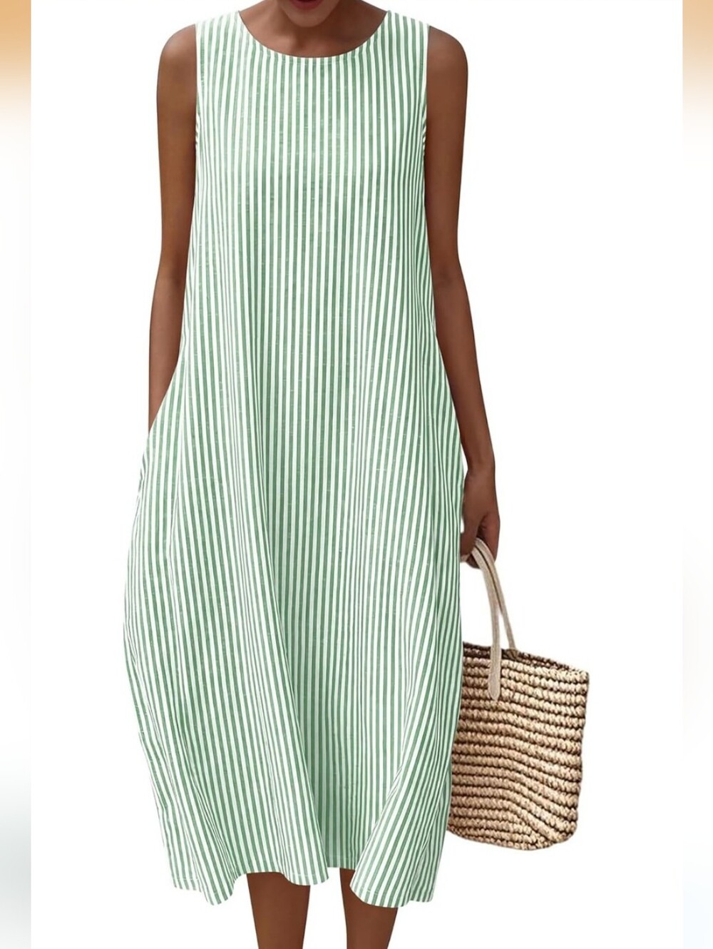 Sleeveless Green Stripe Maxi Dress